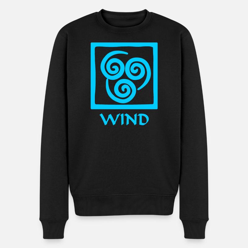 Symbol des Windes blauer Text 'WIND' - Männer Premium Bio Pullover - Schwarz