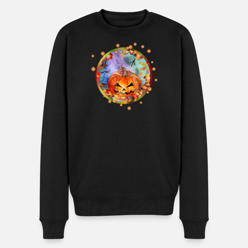 Halloween Kürbis im Herbst Ambiente mit Sterne - Männer Premium Bio Pullover - Schwarz