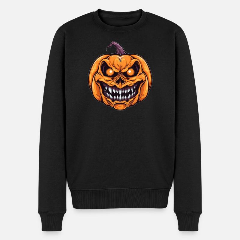 Citrouille effrayante d’Halloween avec visage - Pull Premium bio Homme - noir