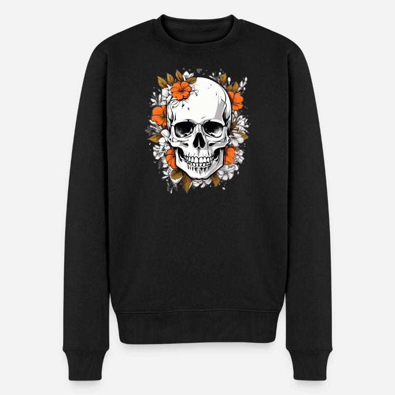 Crâne avec des fleurs - Pull Premium bio Homme - noir