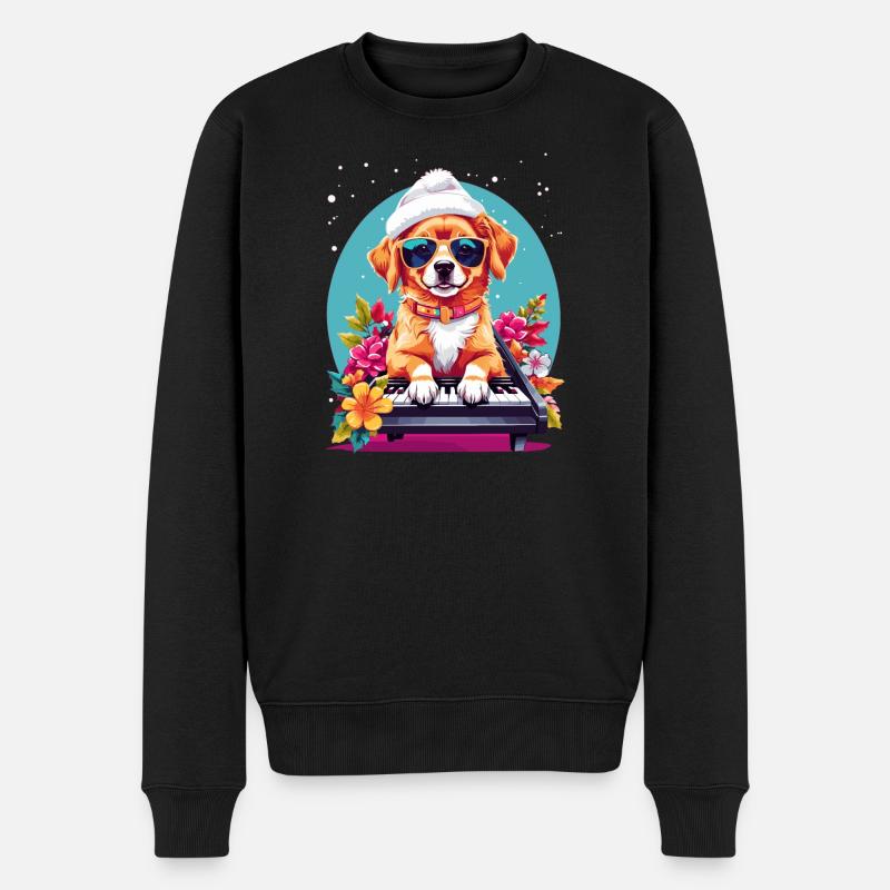 Hund mit Piano - Männer Premium Bio Pullover - Schwarz