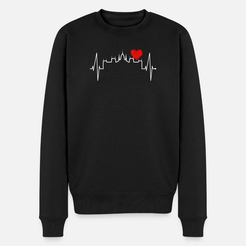 Budapest Skyline Herzschlag Ungarn Herz Budapester - Männer Premium Bio Pullover - Schwarz
