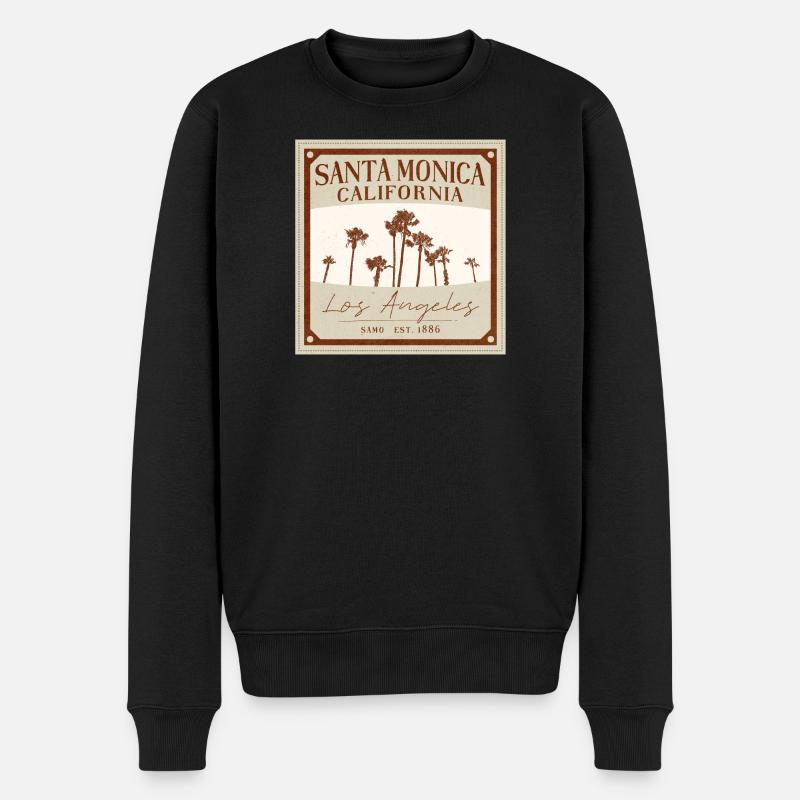Santa Monica Retro Palmen - Männer Premium Bio Pullover - Schwarz