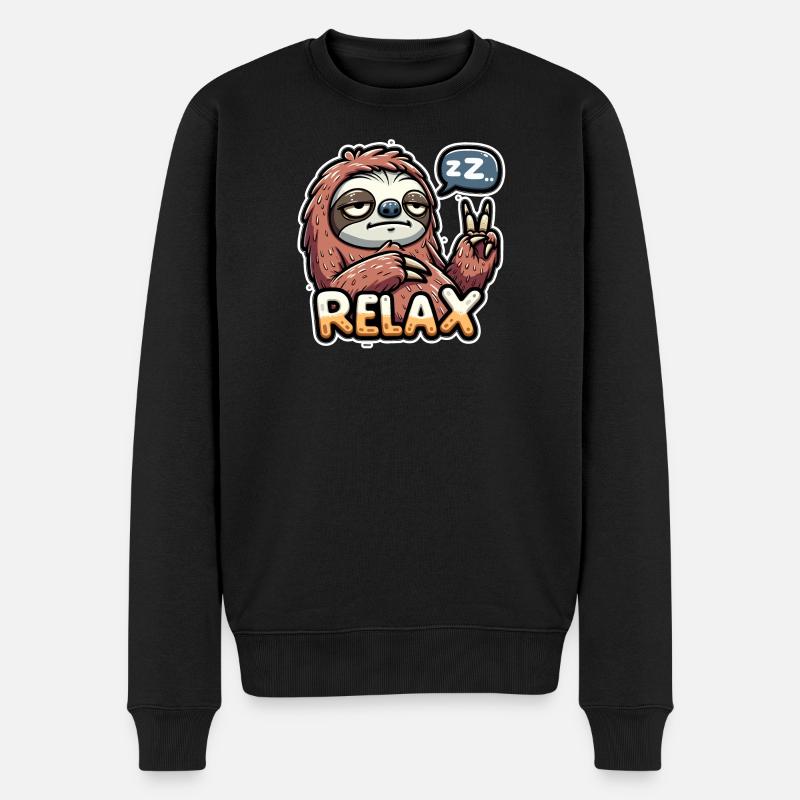 Faultier relaxen chillen und ausruhen - Männer Premium Bio Pullover - Schwarz