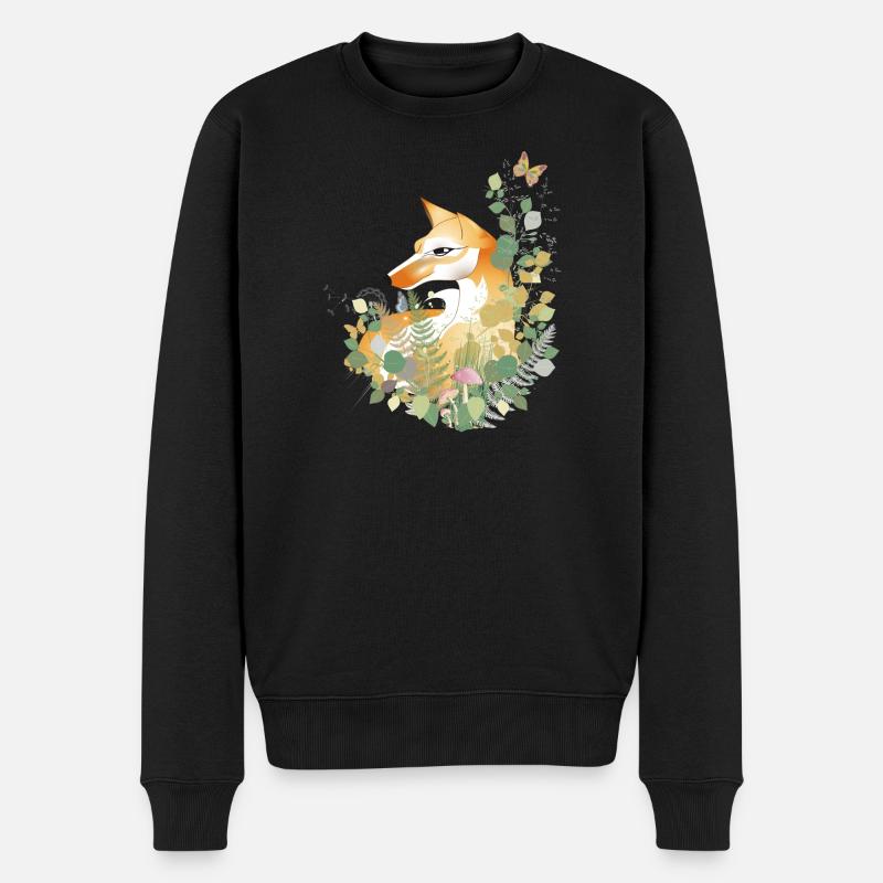 Von Hand gezeichneter schöner Fuchs in der Wiese - Männer Premium Bio Pullover - Schwarz