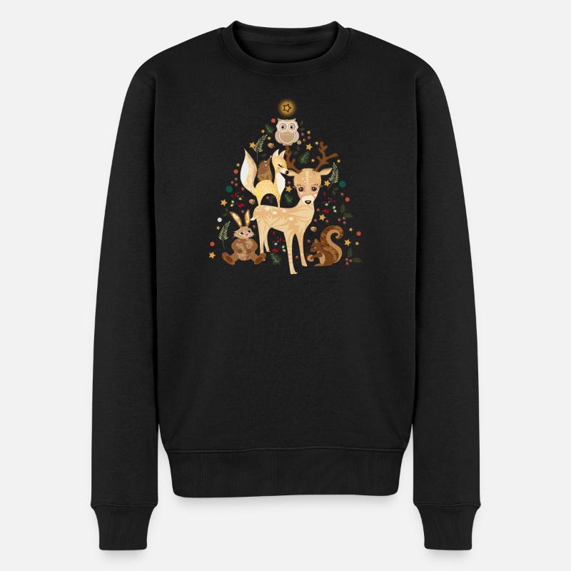 niedliche Waldtiere feiern gemeinsam Weihnachten - Männer Premium Bio Pullover - Schwarz