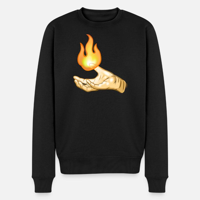 Flamme über der Hand - Männer Premium Bio Pullover - Schwarz