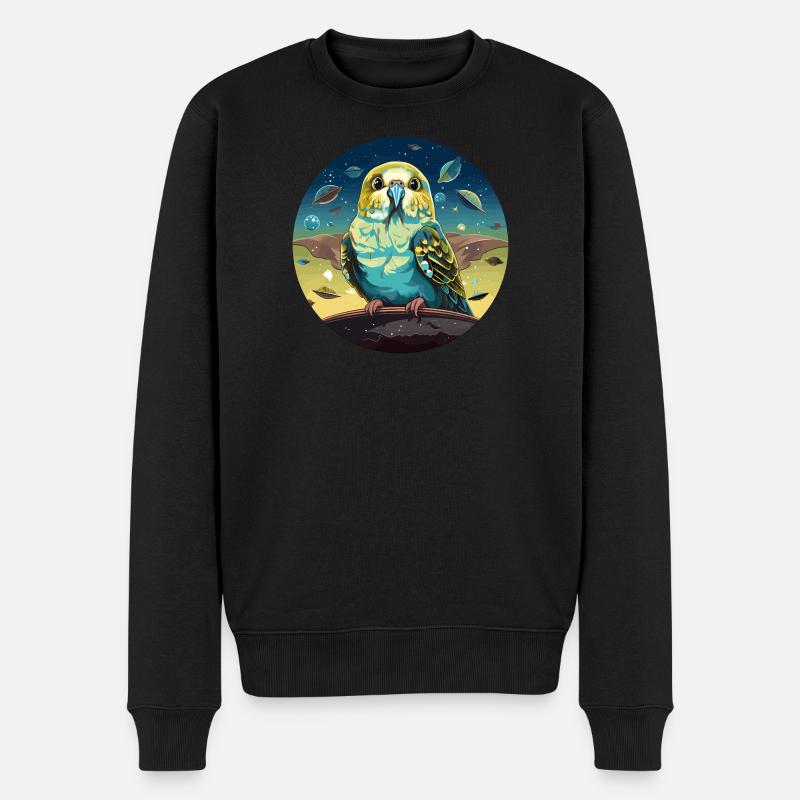 Lustiger Wellensittich mit Ufos im Weltall - Männer Premium Bio Pullover - Schwarz