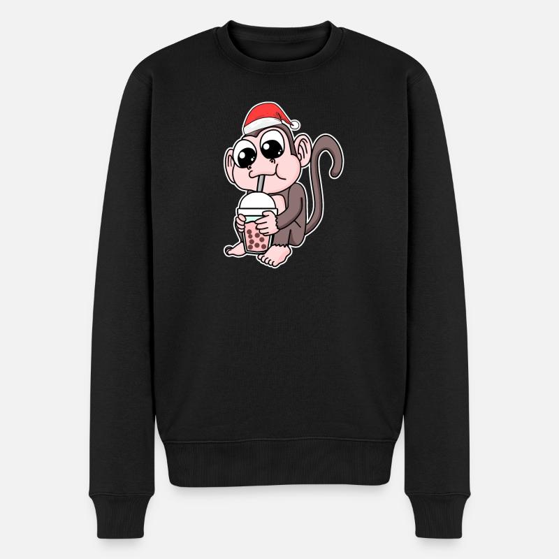 Affe Weihnachten Bubble Tea - Männer Premium Bio Pullover - Schwarz