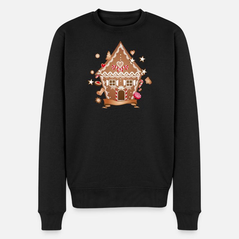 Plätzchen und Lebkuchen Haus für Weihnachten - Männer Premium Bio Pullover - Schwarz