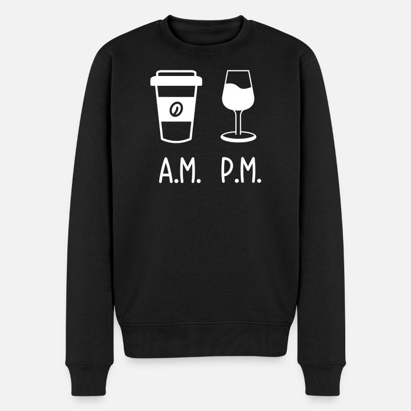 A.M. vs P.M. Kaffee-Wein Silhouette - Männer Premium Bio Pullover - Schwarz