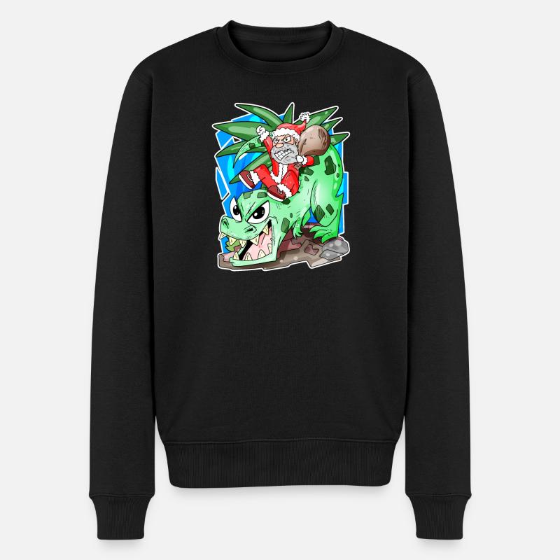 Weihnachtsmann auf Dino - Männer Premium Bio Pullover - Schwarz