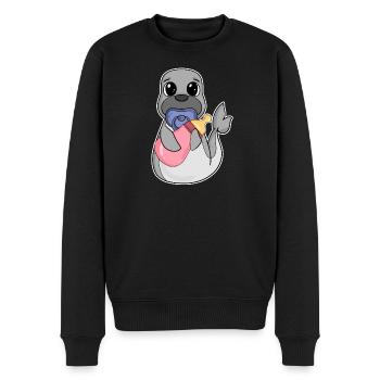 Motif bébé lion de mer - Pull Premium bio Homme - noir - Devant - Nico (187cm)