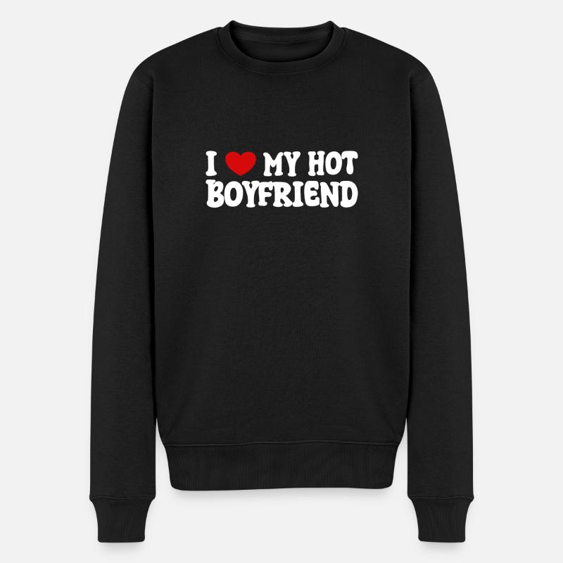 I Love My Hot Boyfriend - Männer Premium Bio Pullover - Schwarz