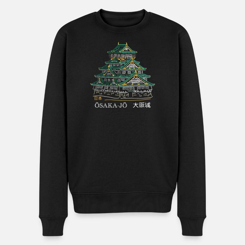 Burg Osaka-jo, Zeichnung, Handzeichnung, Japan - Männer Premium Bio Pullover - Schwarz