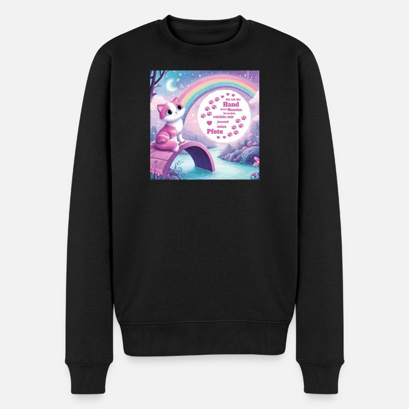 Katze mit Regenbogen - Männer Premium Bio Pullover - Schwarz