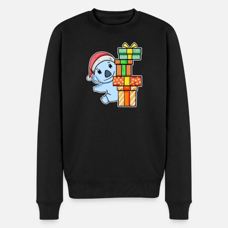 Koala mit Weihnachtsmütze und Weihnachtsgeschenk - Männer Premium Bio Pullover - Schwarz