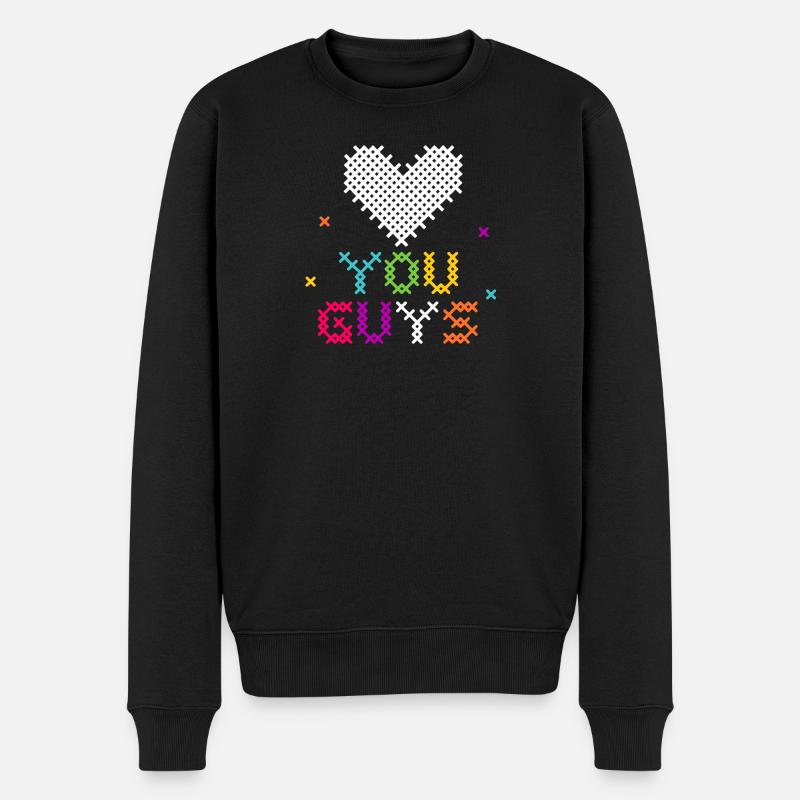 Kreuzstich Herz Liebe Typografie - Männer Premium Bio Pullover - Schwarz