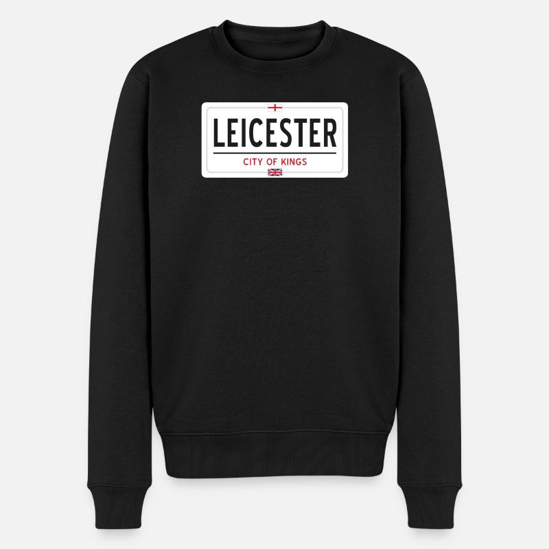 Ortsschild von Leicester - Männer Premium Bio Pullover - Schwarz