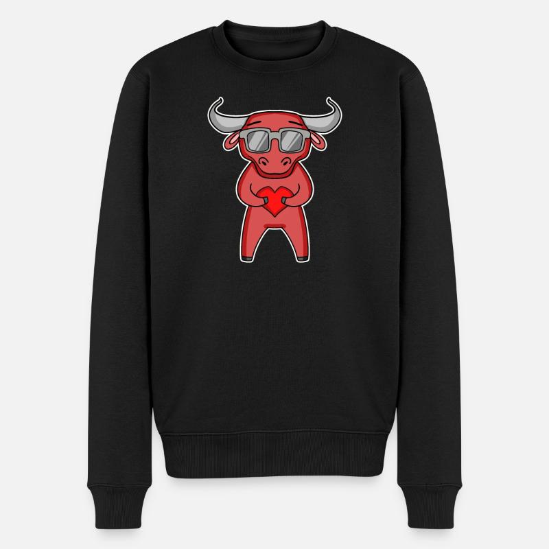 Bulle mit Herz und Brille - Männer Premium Bio Pullover - Schwarz