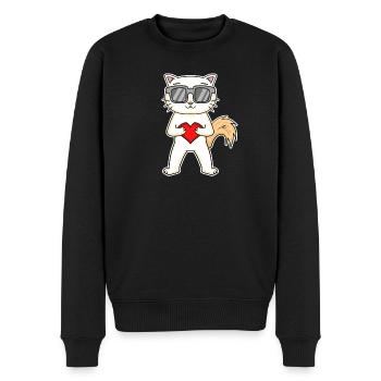 Chat avec coeur et lunettes - Angora turc - Pull Premium bio Homme - noir - Devant - Nico (187cm)