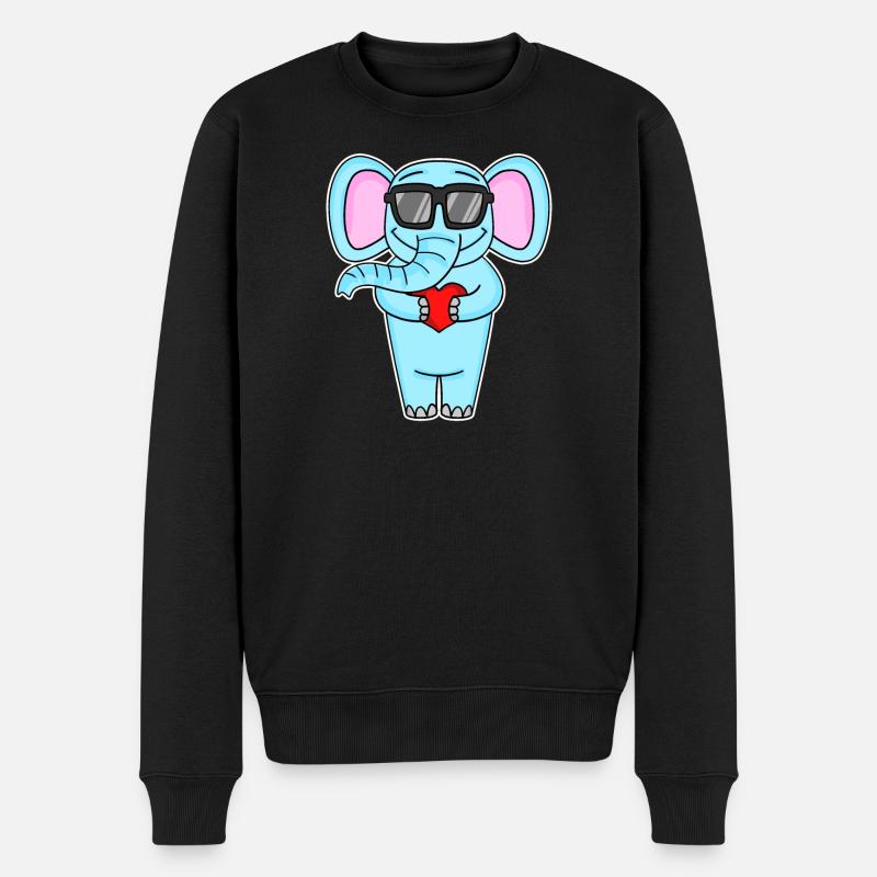 Éléphant avec coeur et lunettes - Pull Premium bio Homme - noir