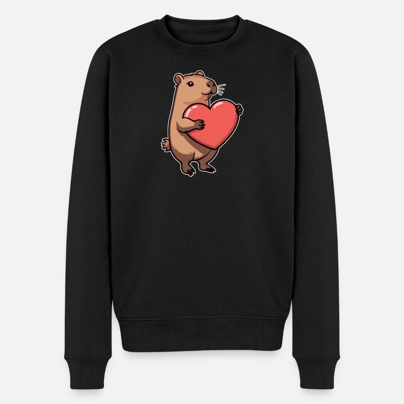 Capybara mit Herz Valentinstag - Männer Premium Bio Pullover - Schwarz
