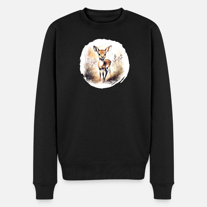 Rehkitz Aquarell - Männer Premium Bio Pullover - Schwarz