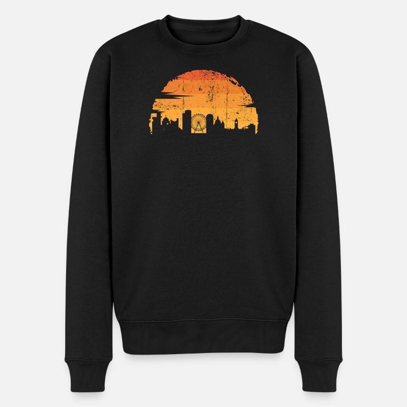 Sonnenuntergang Skyline Silhouette - Männer Premium Bio Pullover - Schwarz