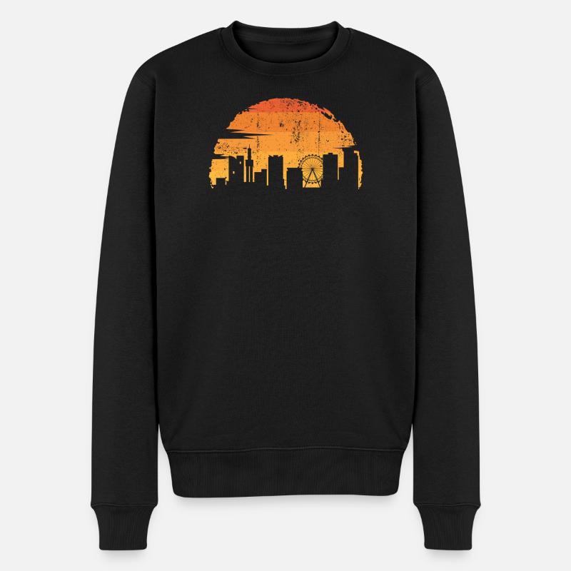 Sonnenuntergang Skyline Silhouette - Männer Premium Bio Pullover - Schwarz