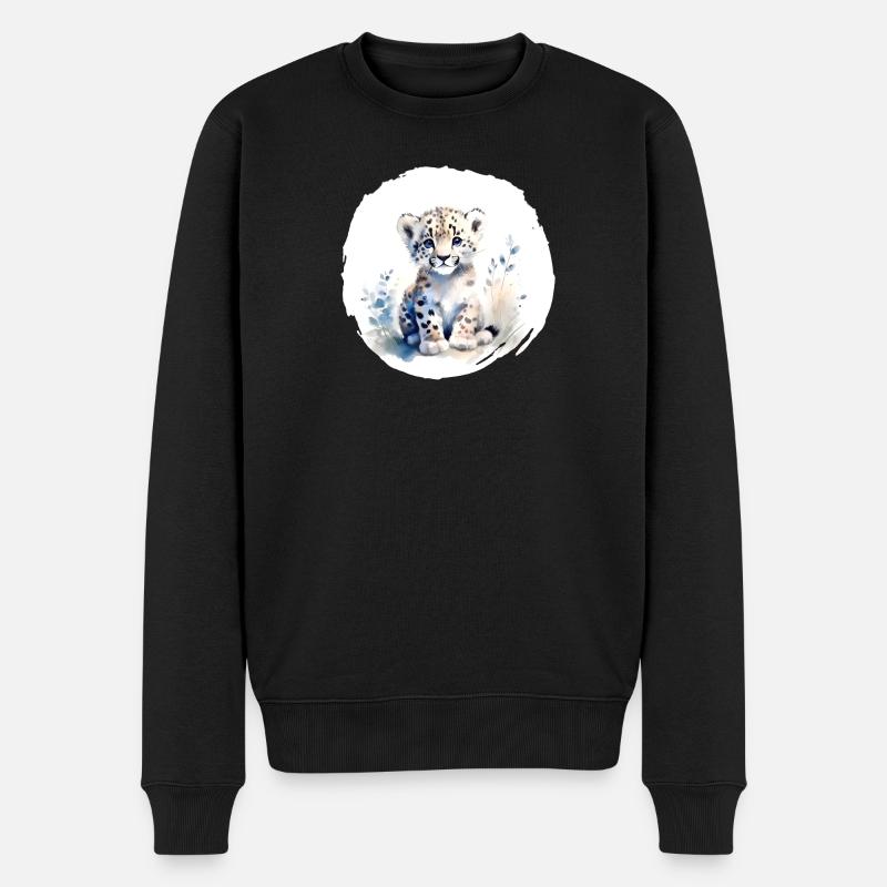 Schneeleopard Aquarell - Männer Premium Bio Pullover - Schwarz