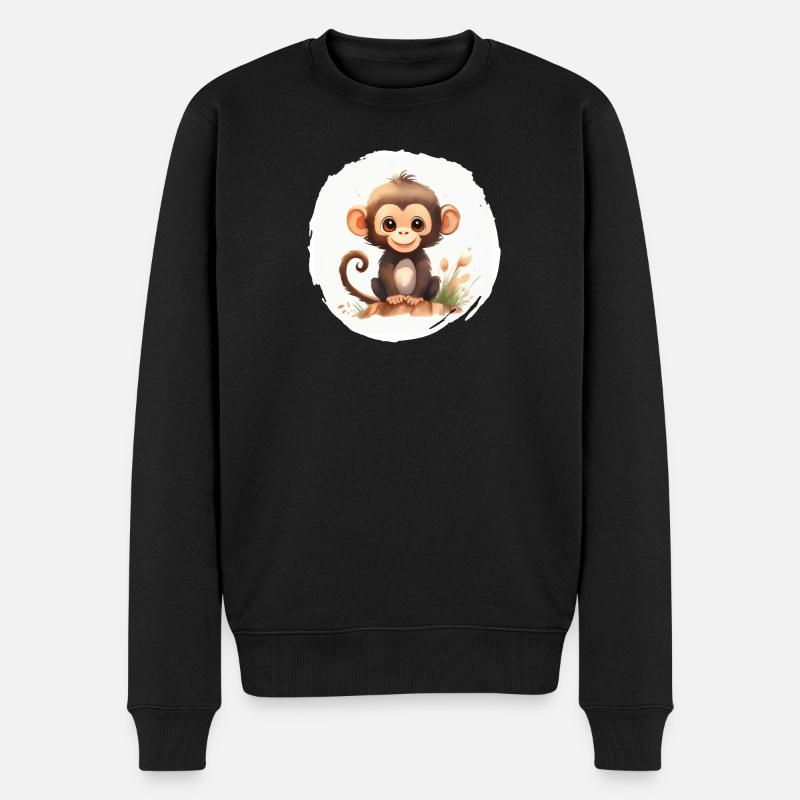 Affe Aquarell - Männer Premium Bio Pullover - Schwarz