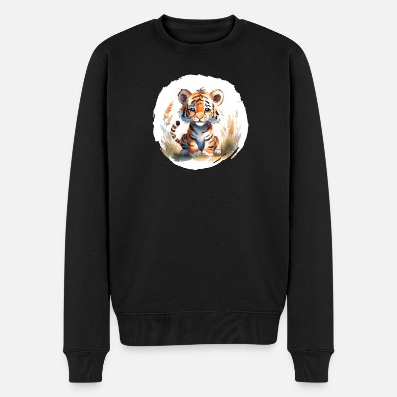 Tiger Aquarell - Männer Premium Bio Pullover - Schwarz