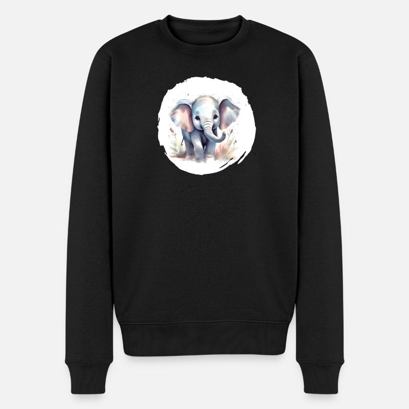 Aquarell Elefant - Männer Premium Bio Pullover - Schwarz