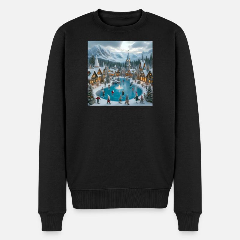 Skandinavisches Weihnachtsdorf - Männer Premium Bio Pullover - Schwarz