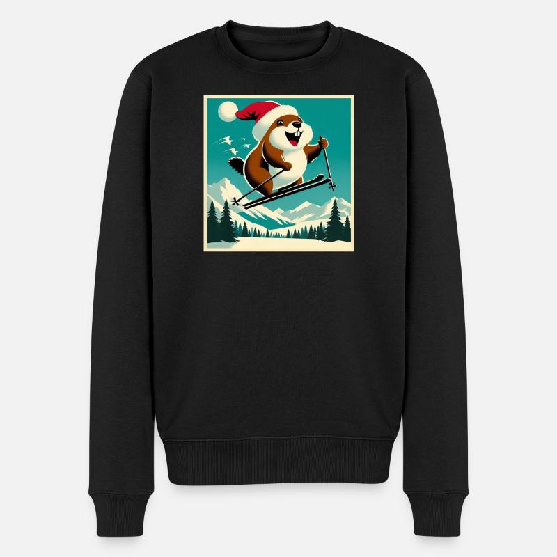 Marmotte Ski Affiche Vintage - Pull Premium bio Homme - noir