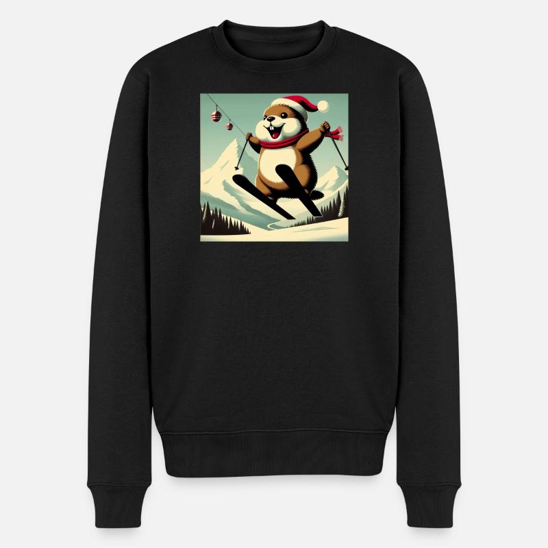 Marmotte Ski Affiche Vintage - Pull Premium bio Homme - noir