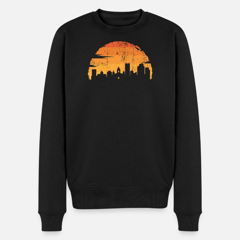 Sonnenuntergang Skyline Silhouette - Männer Premium Bio Pullover - Schwarz