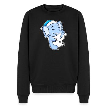 Éléphant avec oreiller et bonnet somnolent - Pull Premium bio Homme - noir - Devant - Nico (187cm)