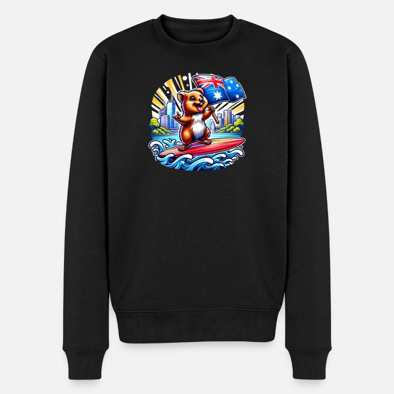 Quokka Australien Surfing Design - Männer Premium Bio Pullover - Schwarz