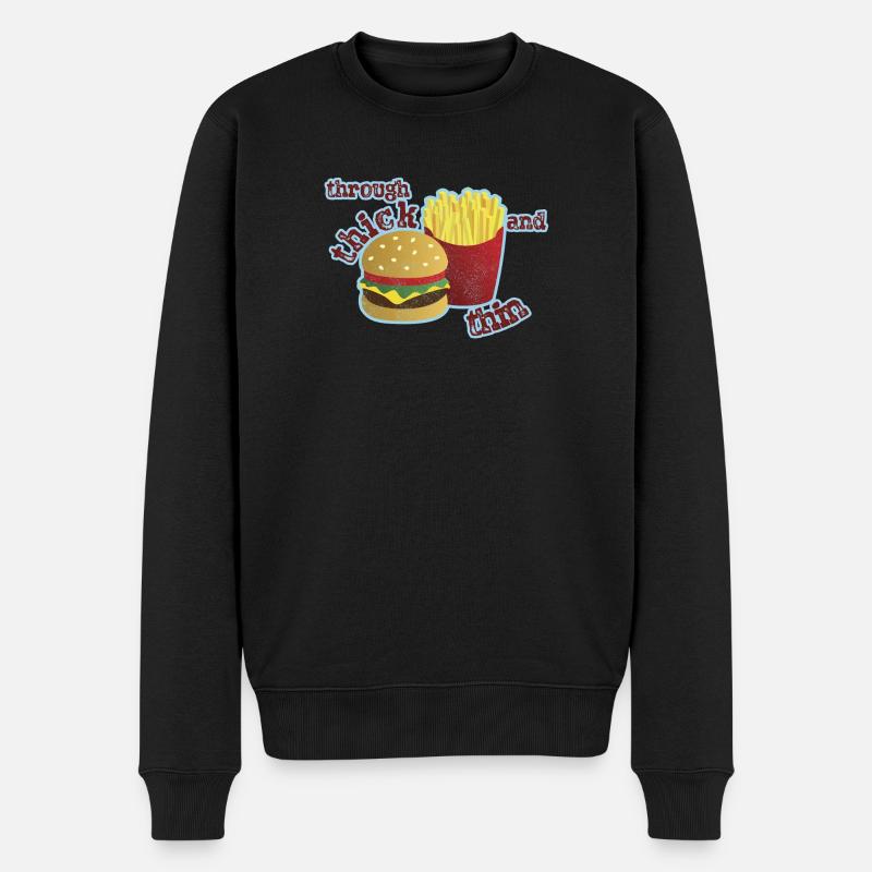 Burger mit Pommes - Männer Premium Bio Pullover - Schwarz