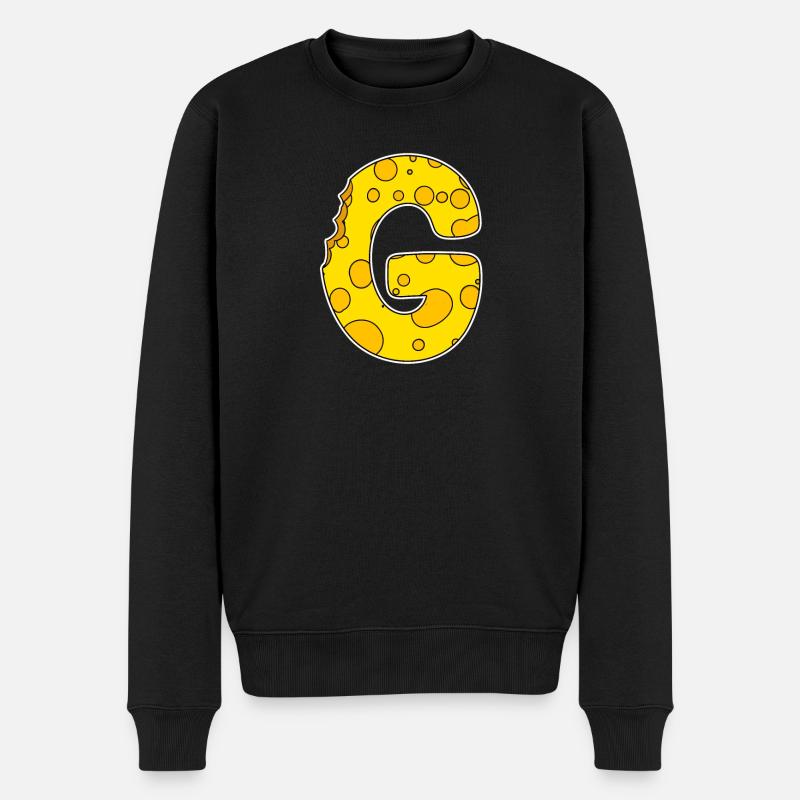 Buchstabe G - Anfangsbuchstabe G - Käse Motiv - Männer Premium Bio Pullover - Schwarz