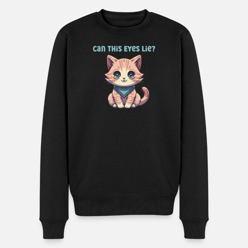 Süße Katze mit großen Augen und Bandana - Männer Premium Bio Pullover - Schwarz
