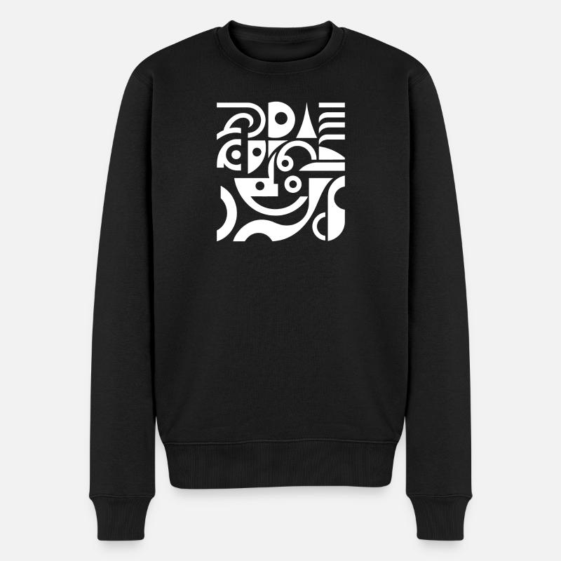 Geometrische Wellenmuster in Schwarzweiß - Männer Premium Bio Pullover - Schwarz