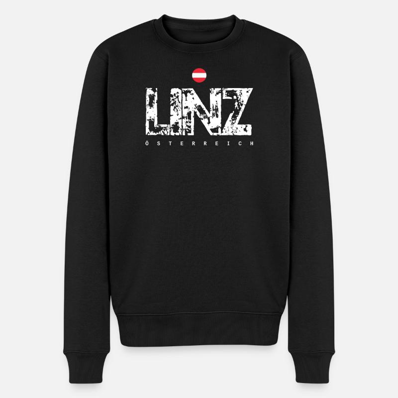 Linz Distressed City Text - Männer Premium Bio Pullover - Schwarz