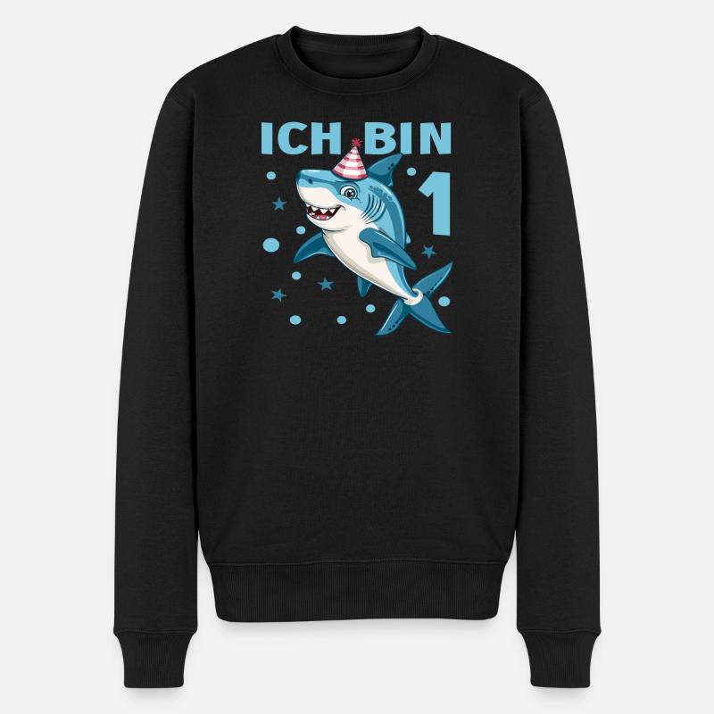 Lustig Hai 1 Geburtstag Haie 1 Kindergeburtstag - Männer Premium Bio Pullover - Schwarz
