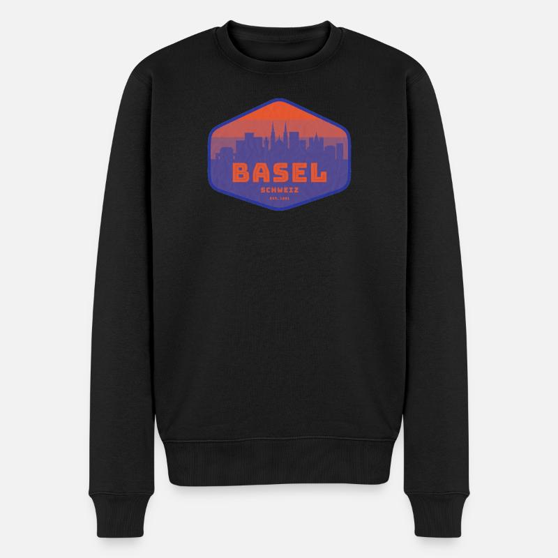 Basel Skyline Retro Abzeichen - Männer Premium Bio Pullover - Schwarz