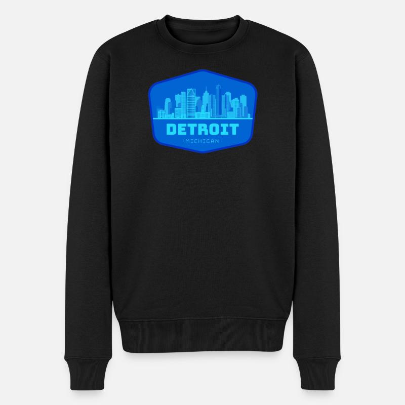 Detroit Skyline Blau Patch - Männer Premium Bio Pullover - Schwarz
