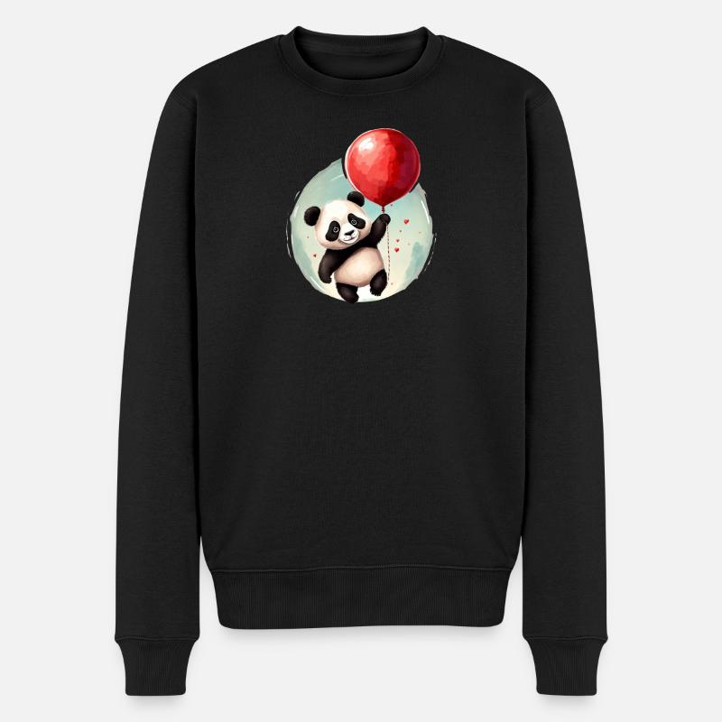 Panda Bär mit Ballon - Männer Premium Bio Pullover - Schwarz