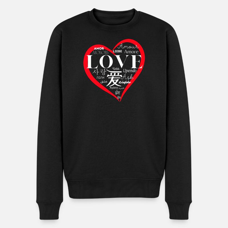 Global Love: Mehrsprachiges Herzdesign - Männer Premium Bio Pullover - Schwarz